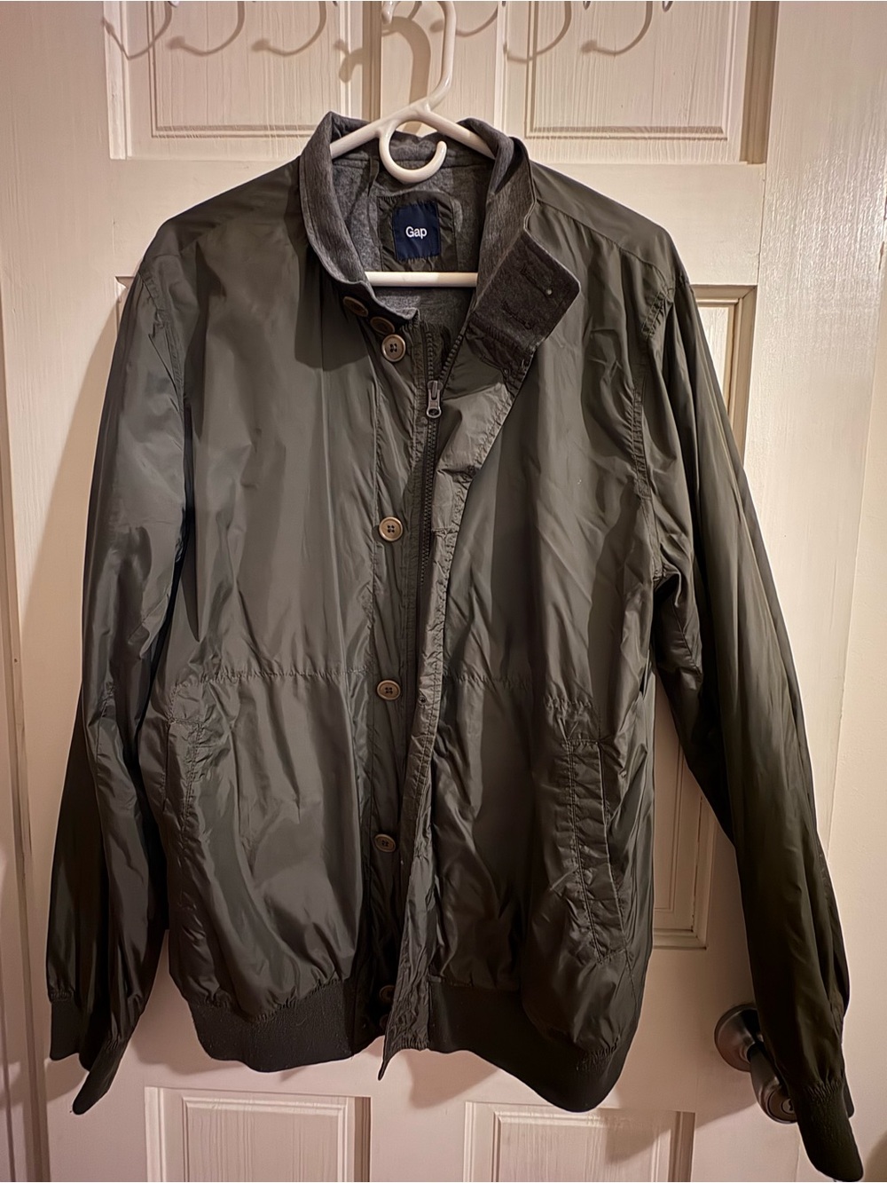 GAP Men's Olive Bomber Jacket with Button & Zip Placket